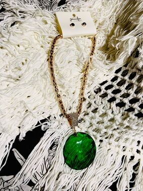Jenni Gold-Tone Chain Necklace with Deep Green Pendant